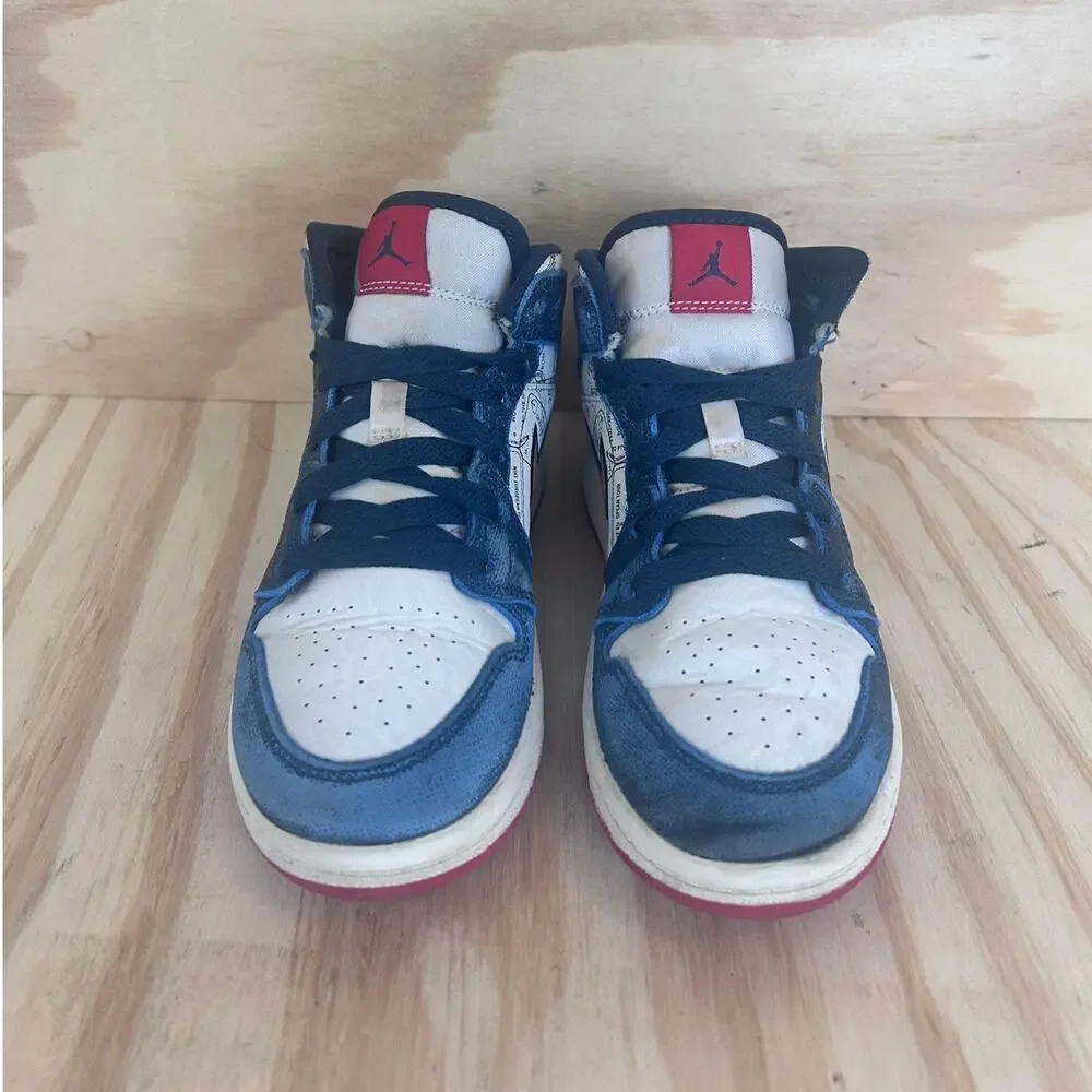 Nike - Air Jordan 1 Mid - Sneakers - Blue/White - Kids Little - 1Y - FN1353-400